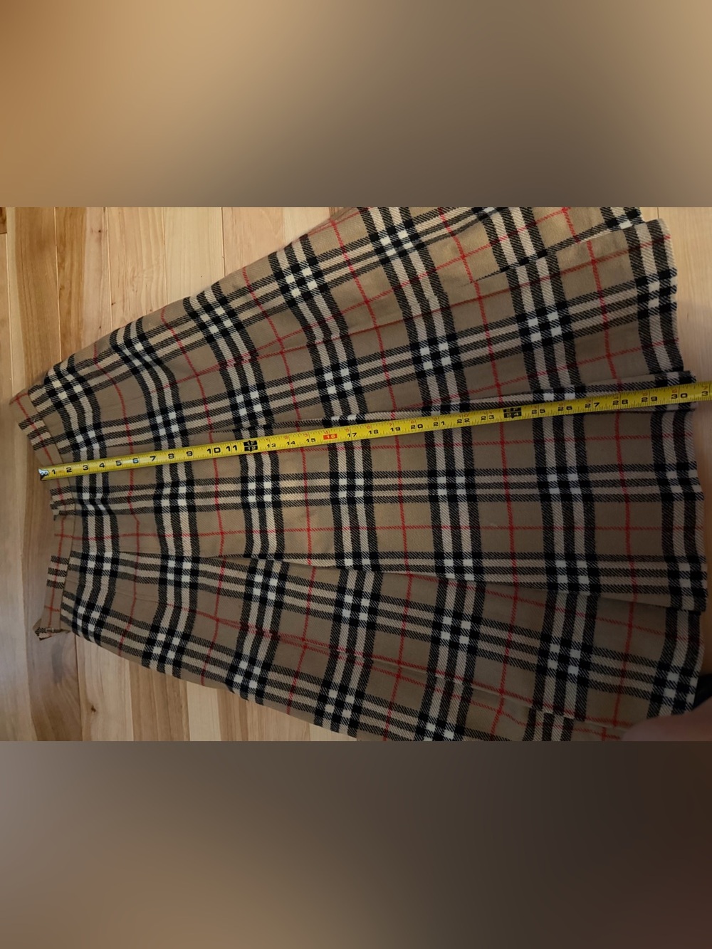 Vintage Burberry Tan Plaid A-Line Skirt with Black & Red Accents - Picture 8 of 8